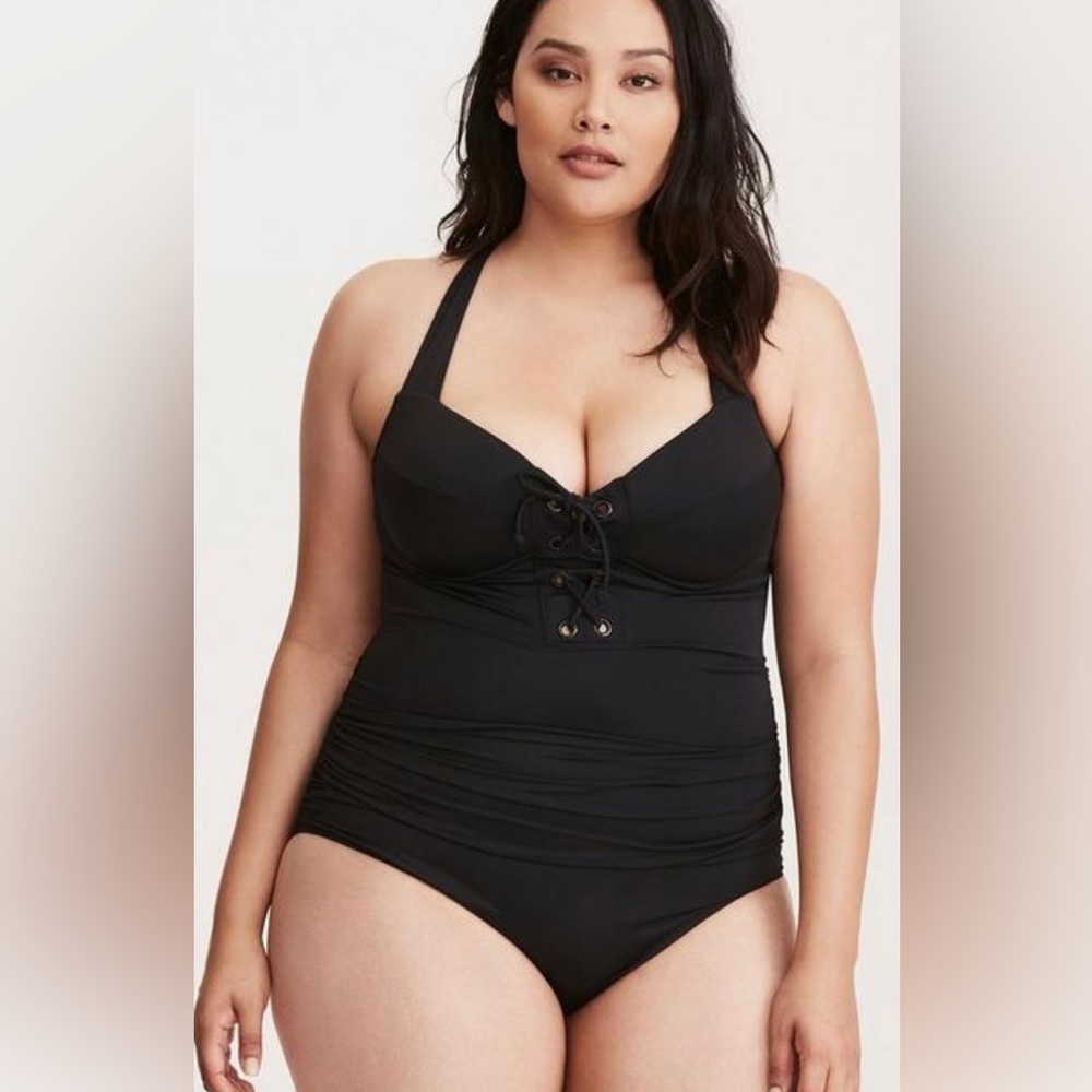 Torrid Black Lace-Up One Piece Swimsuit